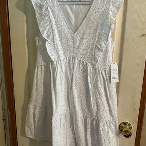 Time and Tru White Eyelet Dress with Ruffle Detail